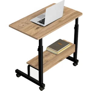 Yükseklik Ayarlı Raflı Laptop Sehpası - Atlantik Çam (Tekerli)