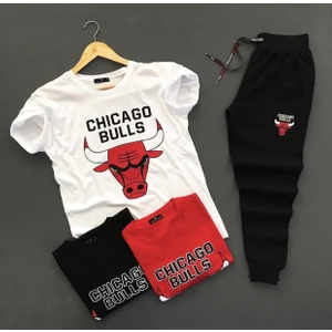 Amor Man Bulls Dijital  Baskılı %100 Pamuk Kısa Kollu Yazlık Ultra Hafif 4lü Erkek Eşofman Takımı