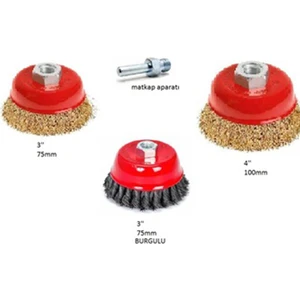 4 Parça Çanak Tel Fırça Set 75MM ve 100MM Saçaklı Çanak Tel Fırça Burgulu Saçaklı