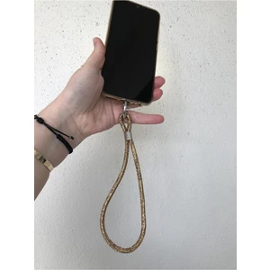Swaroski Taşlı Janjanlı Tam Tur Telefon El Askısı Gold