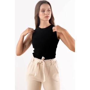 New Fashion Bisiklet Yaka Kolsuz Kaşkorse Bluz - Siyah