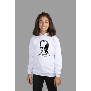 Raf Coll çocuk Beyaz Kapşonlu Sweatshirt Atatürk Dijital Baskılı Iki Iplik Içi Şardonlu