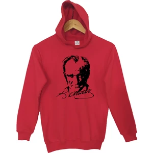 Raf Coll Raf Coll çocuk Kırmızı Kapşonlu Sweatshirt Atatürk Dijital Baskılı Iki Iplik Içi Şardonlu