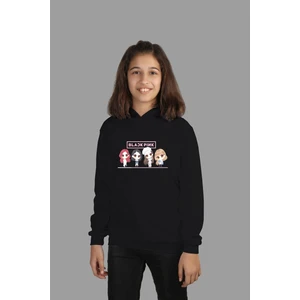 Raf Coll çoçuk Örme Siyah Kapüşonlu Sweatshirt Black Pink Dijital Baskılı Iki Iplik Içi Şardonlu