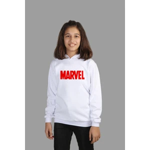 Raf Coll çoçuk Örme Beyaz Kapüşonlu Sweatshirt Marvel Dijital Baskılı Iki Iplik Içi Şardonlu