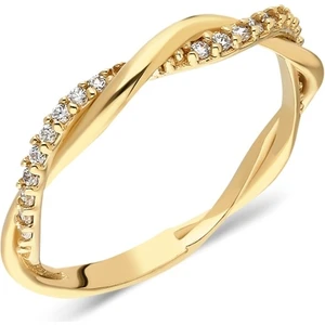 Fasek Gold  Zirkon Taşlı Aşk Düğümü Taşlı Burma Evlllik Teklifi 14 Sarı Altın Hediye Yüzük ANKYÜZ2033