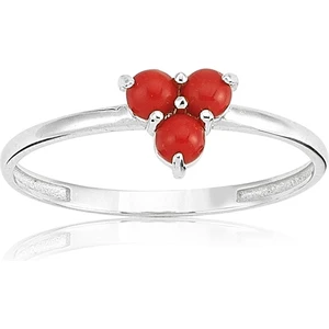 Fasek Gold Gümüş Yüzük - Üç Taşlı Mercan Üçgen 925 Ayar Gümüş Yüzük-Mercan Taşlı Tasarım 925 Ayar Eklem Yüzüğü