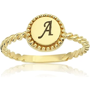 Fasek Gold Gümüş Yüzük - Harfli Burgulu Kişiselleştirilebilir 925 Ayar Gümüş Taşsız Yüzük-Harfli Gümüş Yüzüğü