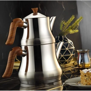 Naz Ahşap Kulplu Paslanmaz Çelik Çaydanlık Mini Boy