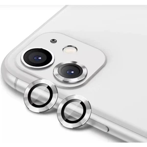 Apple iPhone 11 Kamera Koruyucu Lens Mercek Metal Çerçeveli 2li Set Gümüş Gri-Silver