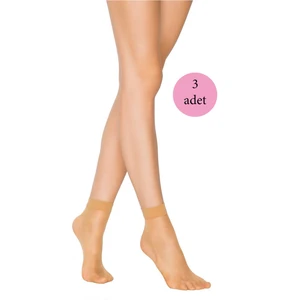 3 Adet Fit 15 Soket Ince Parlak Kısa Çorap Ten