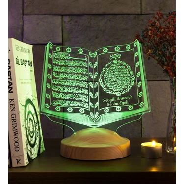 Sevgi Lambası Anneler Günü Hediyesi, Dini Hediye Kuran-ı Kerim 3D Lamba, Anneye Manevi Hediye