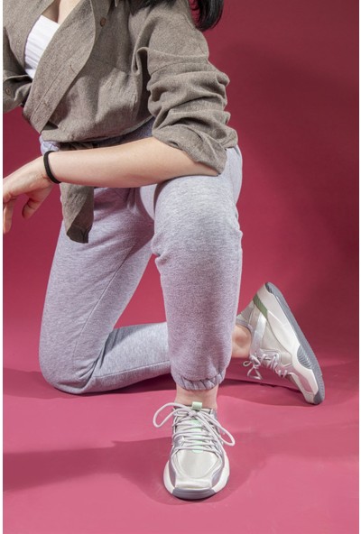 Keçeli Isabella Kadın Sneaker Bağcıklı Ayyakabı - Gri