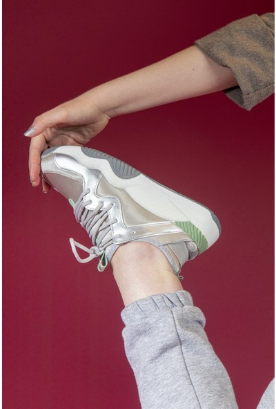 Keçeli Isabella Kadın Sneaker Bağcıklı Ayyakabı - Gri