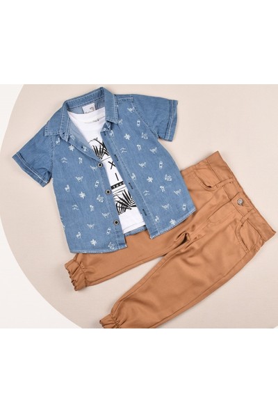 Mini Style Gömlek , Tshirt ve Kargo Pantolonlu Takım