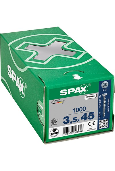 Spax Sunta Vidası 3,5 x 45 mm 1000 Adet Tam Dişli Havşa Başlı Wırox Kaplama