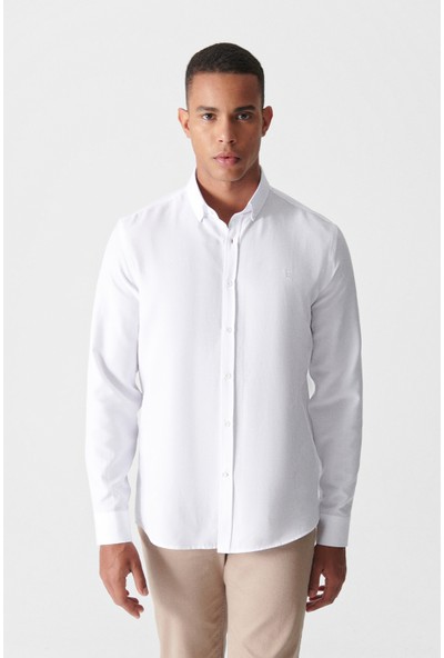 Avva Erkek Beyaz Kolay Ütülenebilir Oxford Regular Fit Gömlek E002000