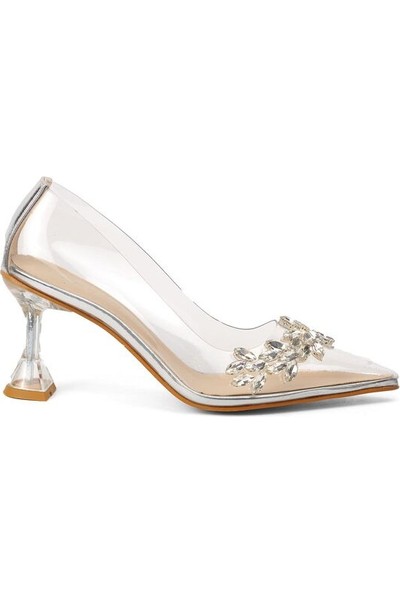 Classter Gümüş Kadın Şeffaf Topuklu Ayakkabı