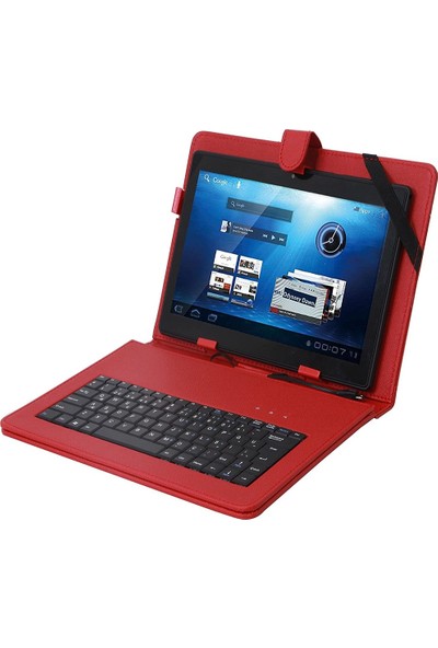 Sirius Casper L20 10.1" Kırmızı Renkli Türkçe Q Klavyeli Tablet Kılıfı Otg Kablo Hediyeli