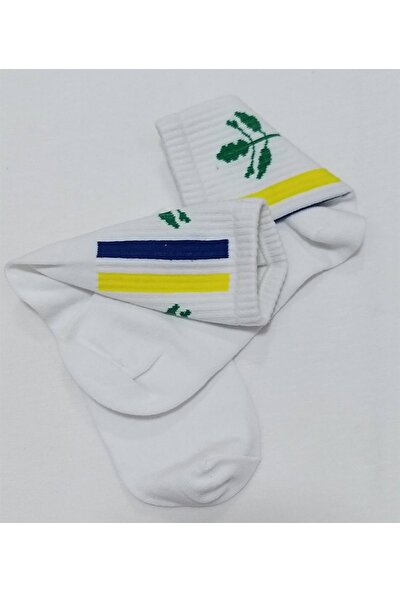 Çorap Kurdu Beyaz Unisex Palamut Desenli Çorap