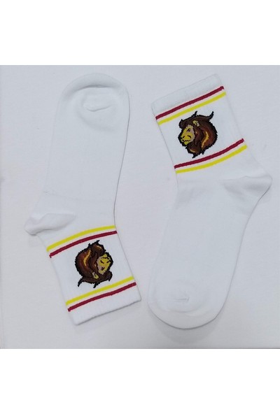 Çorap Kurdu Beyaz Aslan Desenli Unisex Çorap