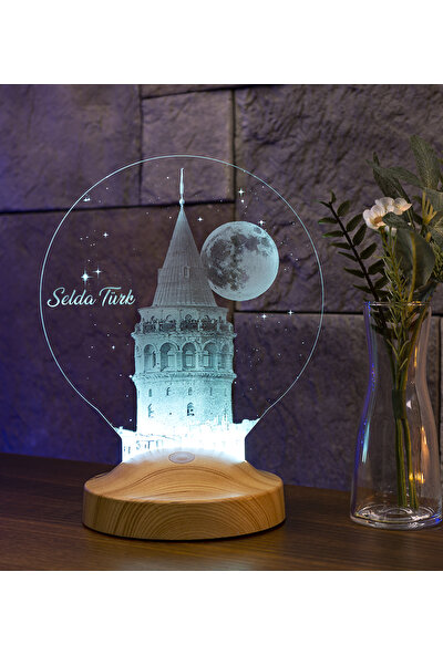 Sevgi Lambası 3D Led Lamba Kişiye Özel Galata Kulesi