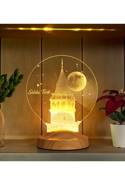Sevgi Lambası 3D Led Lamba Kişiye Özel Galata Kulesi