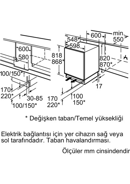 KU15RAFF0 137 Lt Tezgah Altı Ankastre Buzdolabı