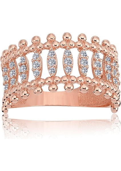 Yarım Tur Altın Yüzük - 14 Ayar Altın Taç Güverseli Zirkon Taşlı Yarım Tur Yüzük