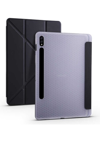 Galaxy Tab S7 Plus T970 Kılıf Zore Tri Folding Kalem Bölmeli Standlı Kılıf