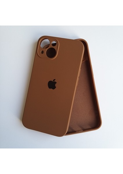 Apple iPhone 13 Uyumlu Kamera Korumalı Lansman Içi Kadife Silikon Kılıf - Kahverengi