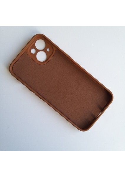 Apple iPhone 13 Uyumlu Kamera Korumalı Lansman Içi Kadife Silikon Kılıf - Kahverengi