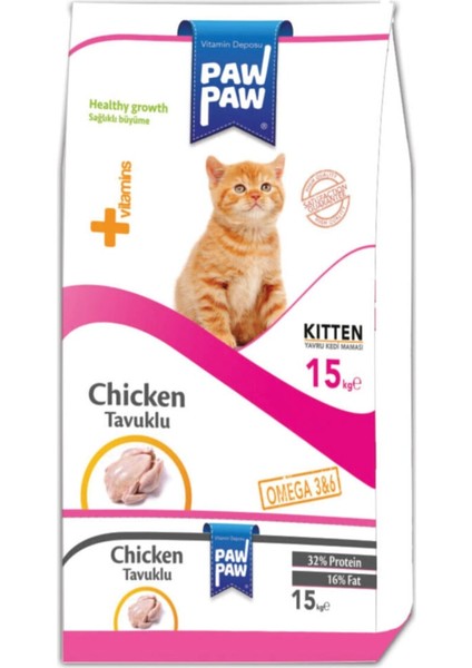 Paw Paw Kitten Tavuk Etli Yavru Kedi Maması 15 kg