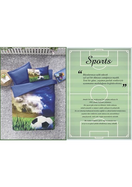 3D Tek Kişilik Pamuk Saten Nevresim Takımı / Sports