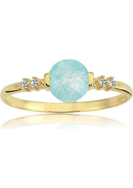 Altın Yüzük - Yuvarlak Mavi Kristal Altın Yüzük