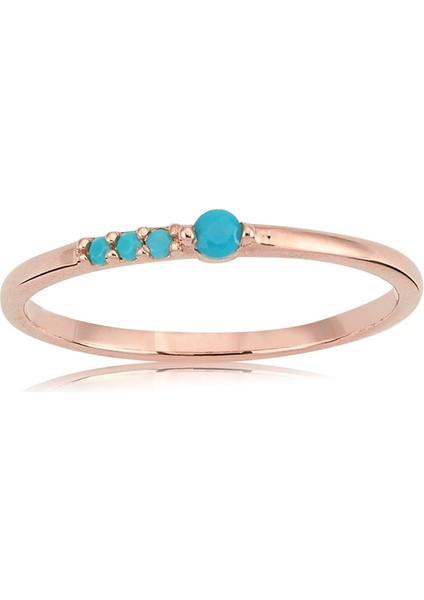 Minimal Altın Yüzük - 14 Ayar Altın 0.30 Karat Turkuaz Taşlı Minimal Kadın Yüzük