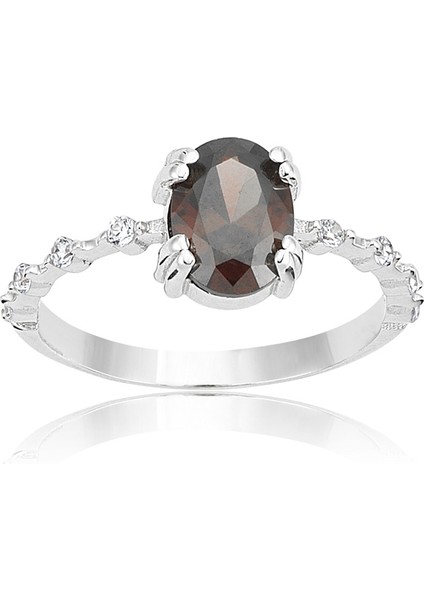 Evlilik Teklifi Yüzüğü - 14 Ayar Altın Oval Smoky Quartz Taşlı Evlilik Teklifi Yüzüğü - Eşe Sevgili