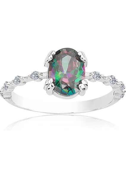 Altın Yüzük - Kadın Mistik Topaz Ihtişamı 14 Ayar Evlilik Teklifi Yüzüğü