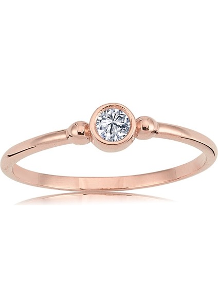 Minimal Altın Yüzük - 14 Ayar Altın Güverseli 0.20 Karat Zirkon Taşlı Tektaş Yüzük - Eşe Yüzük