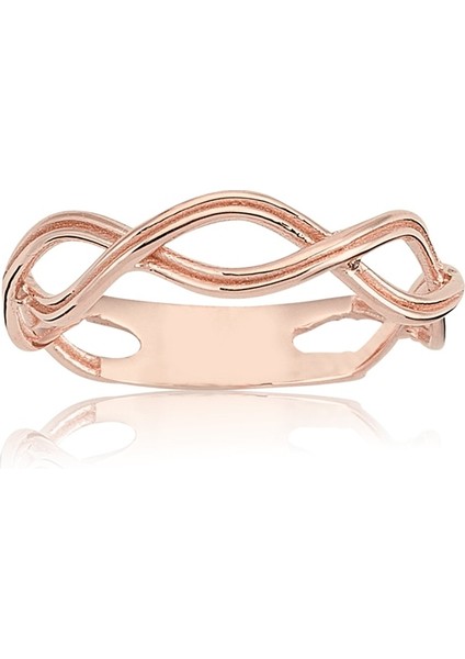 Örgü Altın Yüzük - 14 Ayar Altın Taşsız Örgü Minimal Kadın Yüzük - Eşe, Sevgiliye Yüzük