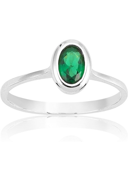 Tektaş Altın Yüzük - 14 Ayar Altın 0.60 Karat Oval Zümrüt Taşlı Tek Taş Evlilik Teklifi Yüzüğü