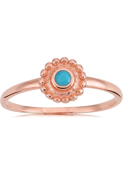 Minimal Altın Yüzük - 14 Ayar Altın Çiçek Turkuaz Taşlı Minimal Kadın Yüzük - Hediyelik