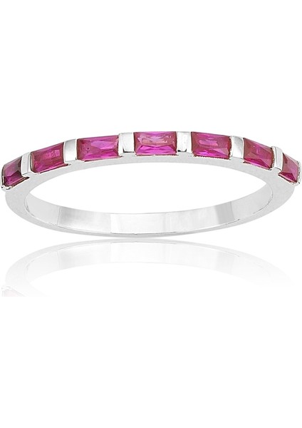 Baget Altın Yüzük - 14 Ayar Altın Sıralı Baget Ruby Taşlı Yarım Tur Kadın Yüzük - Hediyelik