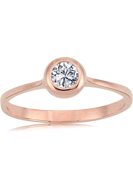 Tektaş Altın Yüzük - 14 Ayar Altın 0.25 Karat Zirkon Tek Taş Yüzük - Eşe, Sevgiliye Hediye Yüzük