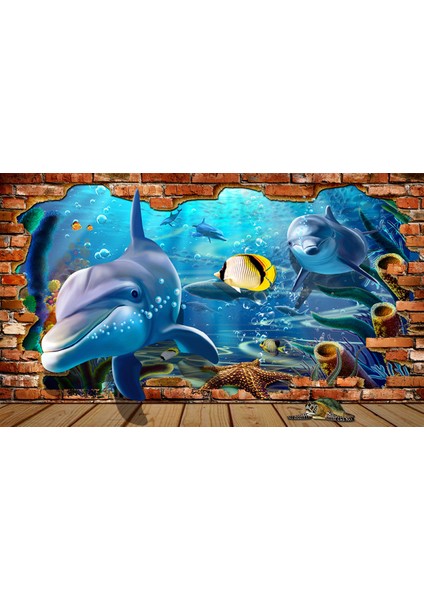 Yunus Balığı 3D Poster - 3 Boyutlu Tek Parça Duvar Kağıdı