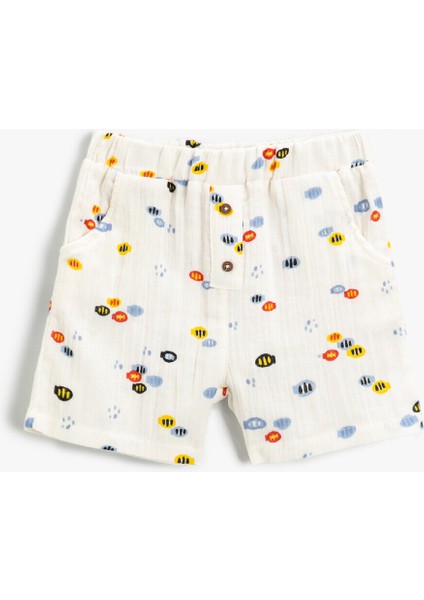 Şort Beli Lastikli Cepli Diz Üstü Pamuklu