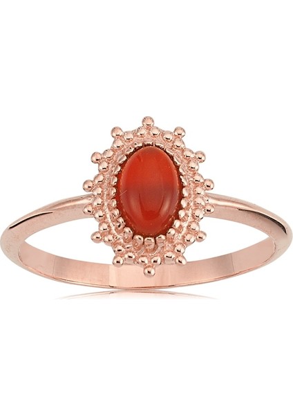 Tektaş Altın Yüzük - 14 Ayar Altın Güverseli Akik Taşlı Minimal Tek Taş Kadın Yüzük