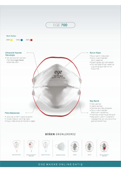 Ege Maske Ege 700 Ffp3 Nr N99 Ventilsiz Maske 40'lı