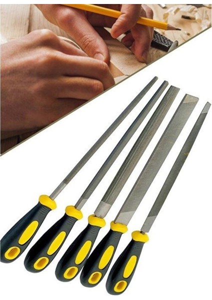 32 cm Büyük Boy 5 Li Üçgen Kare Oval Eğe Seti