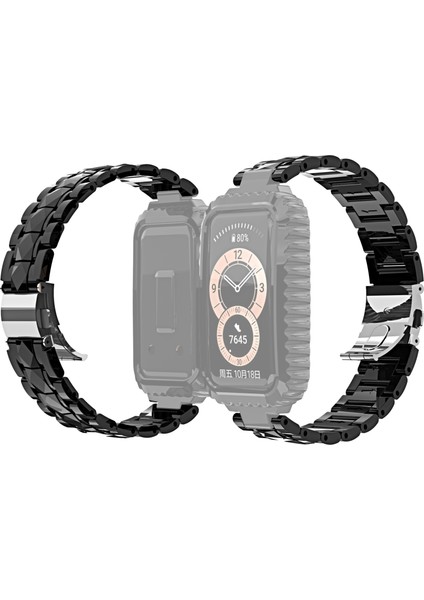 Huawei Band 6 / Honor Band 6 İçin Paslanmaz Çelik Kordonlu Saat Siyah (Yurt Dışından)